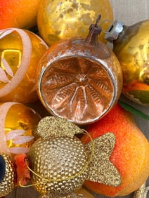 19 Antique to Vintage German Pear, Peach, Indent, Stenciled Tangerine & Gold Christmas Ornaments