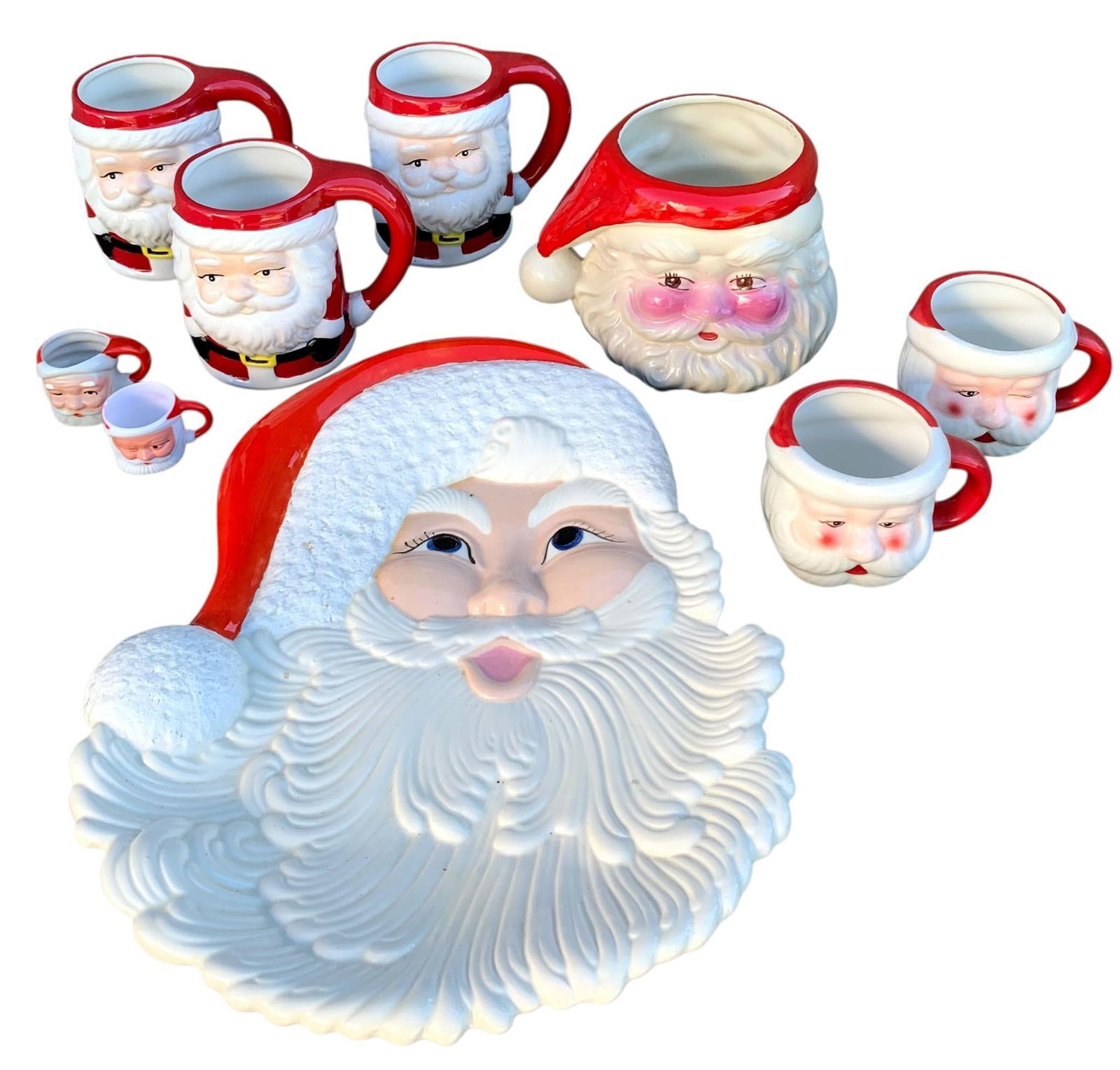 9 pc Vintage Santa Christmas Cookie Platter, Holiday Head Vase Planter and Mug Collection (1 of 20)