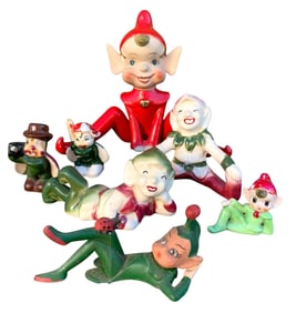 7 Mid Century Magical Elf, Sprite, Bug Porcelain and Hong Kong Rubber Figurines