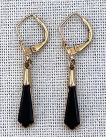 Mysterious 10k Gold & Faceted Raven Onyx Lever Back Vintage Pierced Earrings