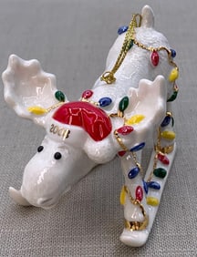 7 pc LENOX Fine Porcelain Christmas Ornaments, Chickadee Bell, Pierced Holly Luminary