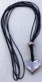 Sterling Silver Oversize Heart Pendant 925 Statement Necklace