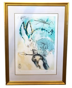 1960s Salvador Dali Alice in Wonderland DOWN THE RABBIT HOLE Artist Signed Surrealist Heliogravure
