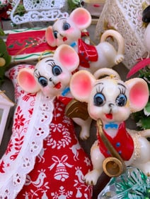 25 Vintage Flocked Plastic, Elf, Santa Candy Container, Jewel, Embroidered, Christmas Tree Ornaments