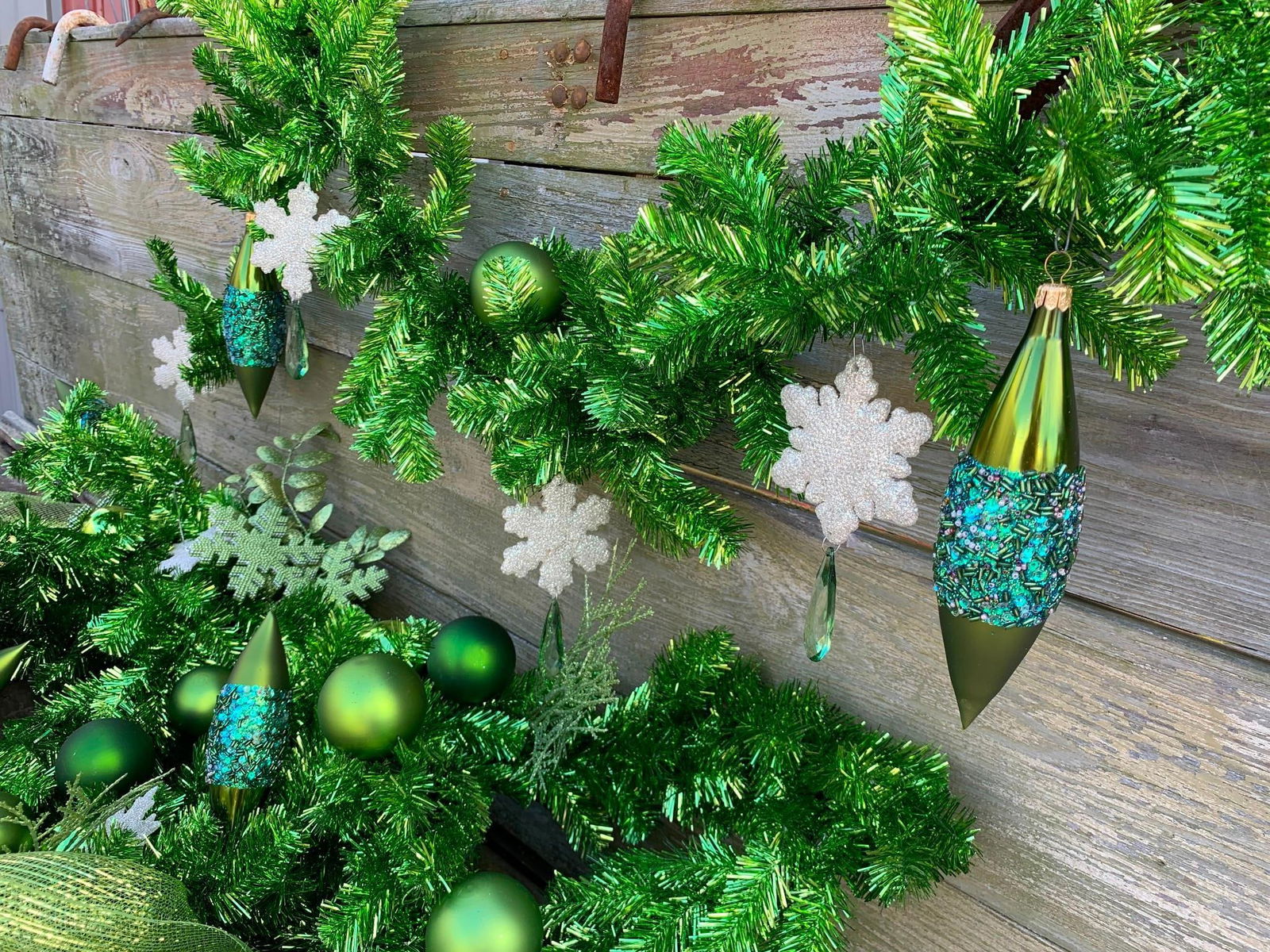 52 pc Lime & Pine Green Glass Ornaments, Metallic Garland, Birds & Sleigh Decorations (1 of 17)