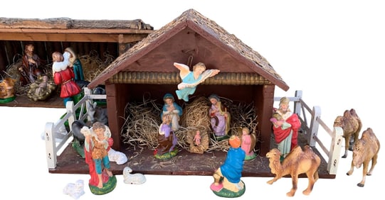 38 pc Mid Century Italy, Japan, Christmas Nativity Figurine Holiday Displays