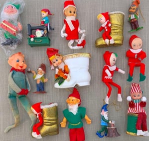 14 Vintage Santa's Elves, Gnomes, Christmas Ornaments and Holiday Decorations