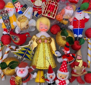 33 Vintage Japan, British Hong Kong, Angel, Santa, Elf, Bird, Fruit Christmas Ornaments