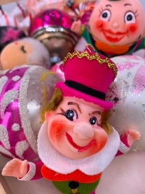 19 Vintage Blown Glass, Wire Wrapped, Flocked Plastic Shades of Pink Christmas Ornaments