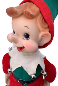 27 pc 1950s Rubber Faced Plush Elf, Red & Green Christmas Garland, Wreath & Ornament Collection