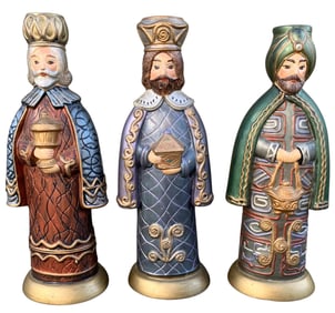 3 pc 1967 Vintage Ceramic Three Wisemen Christmas Candle Holder Holiday Decorations