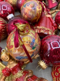 45 pc Black Cherry Glass, Angel, Papier Mache Merlot Christmas Ornament Collection