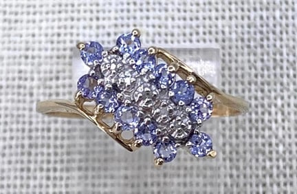 Ethereal 10k Gold Cornflower Blue Tanzanite & Diamond Ring