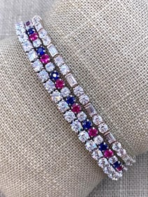 Three Sterling Silver Sparkling CZ Gemstone 925 Tennis Bracelets