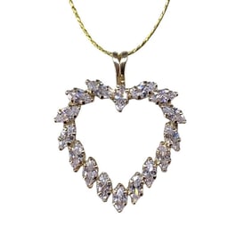 10k Yellow Gold Radiant Marquise CZ Gemstone Heart Pendant