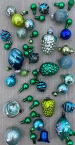 110 pc Antique to Vintage Azure Blue Mercury Glass Feather Tree Christmas Ornaments