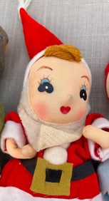 4 Mid Century Japan Poseable Stockinette Hand Painted Holiday & Nursery Rhyme Dolls