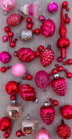 61 pc Antique to Vintage Raspberry & Cherry Glass Feather Tree Christmas Ornament & Tree Topper