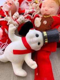 22 Mid Century Velveteen Mice Plush, Flocked Plastic & Mercury Glass Garland Christmas Ornaments