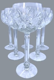 6 Wheel Cut Crystal Hock Wine Goblet, Fine Dining Stemmed Entertaining Glass Set
