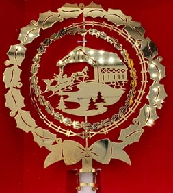 2 LUNT Silversmiths Vintage Openwork Dimensional Brass Tree Toppers with Boxes