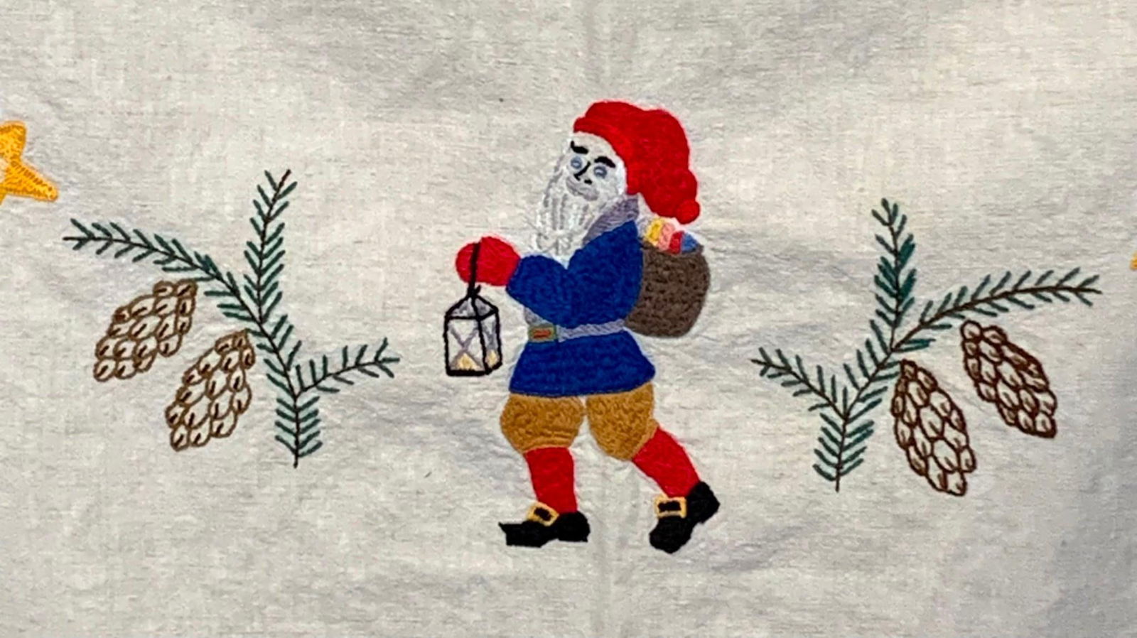 Nordic Hand Embroidered Linen Tomte Jultomten Christmas Gnome Holiday Tablecloth (1 of 18)