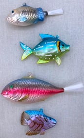 4 Vintage Mercury Glass Fish Christmas Tree Ornaments