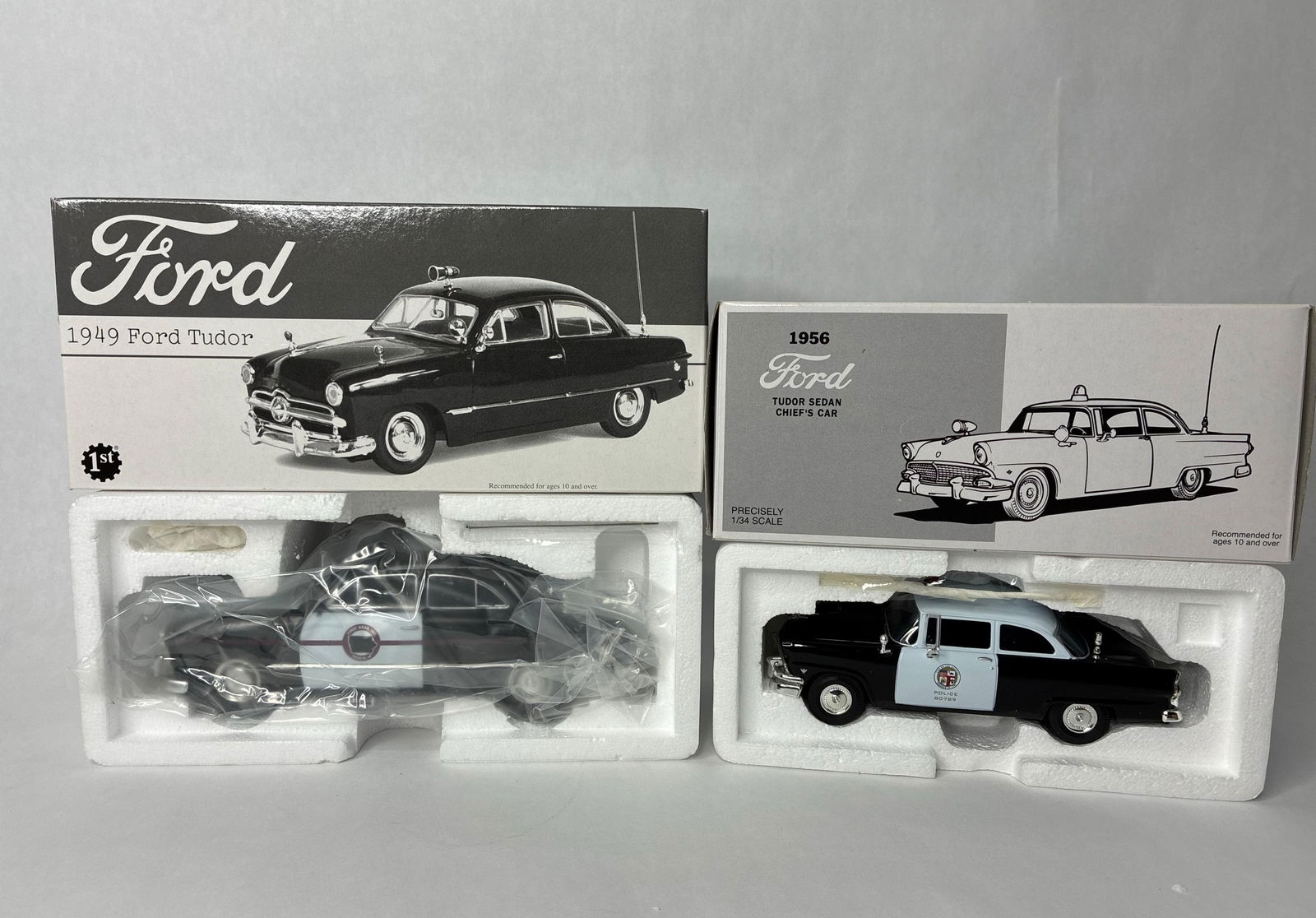 First Gear HD 1949 Ford Tudor & 1956 Ford Tudor LAPD Chiefs Car: NOS 1/34 Scale Stock no. 18-2596 / 19-0025