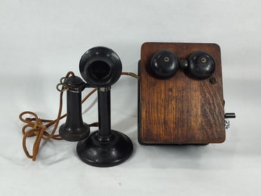 Hand Crank Wall Phone and Candlestick Ear Piece