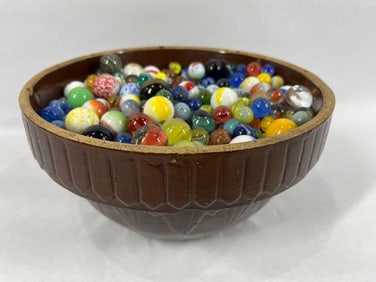 Crock Bowl Full of Early Marbles