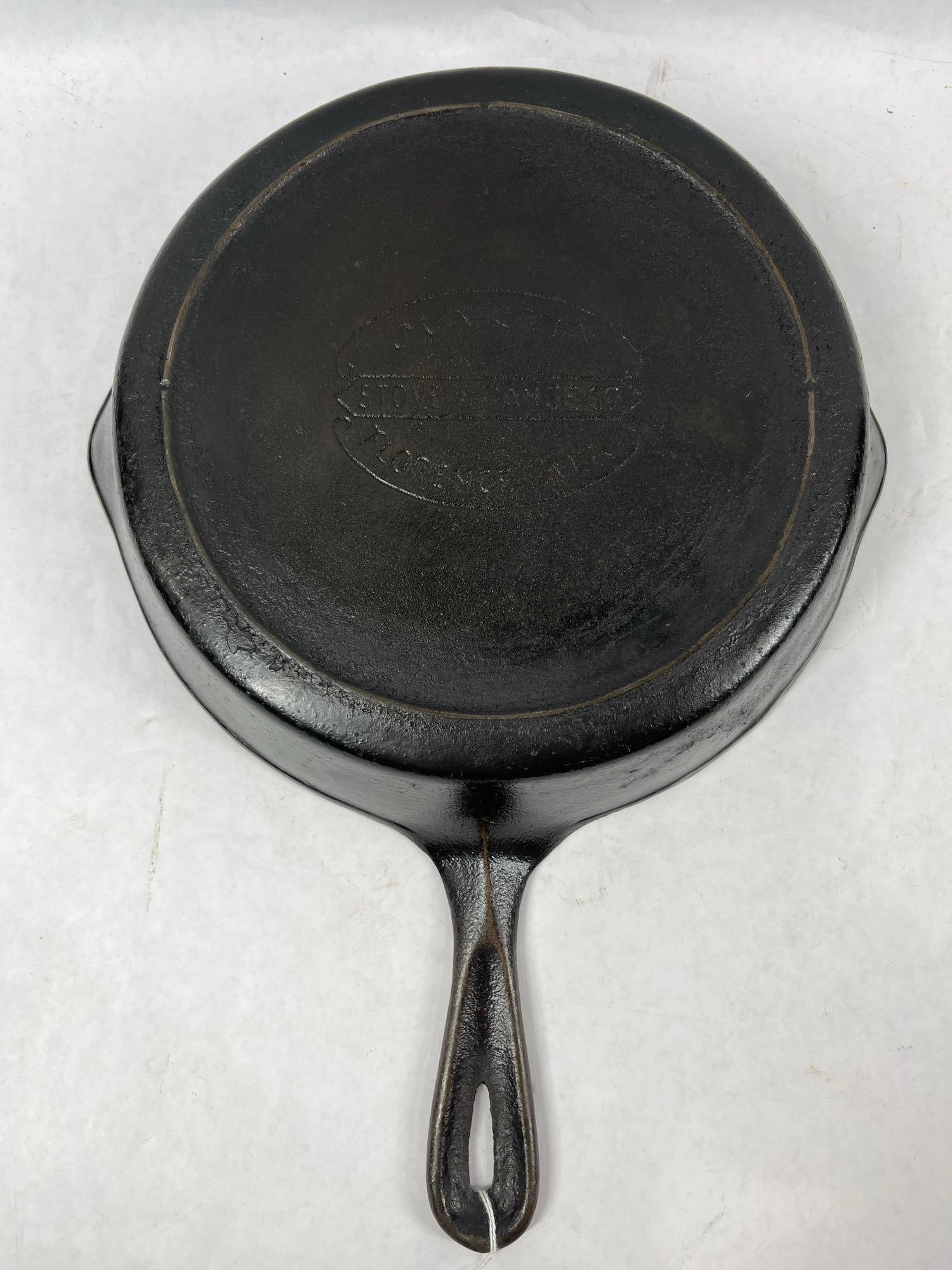 Martin Stove & Range #8 Cast Iron Skillet: Heat Ring, Florence, Ala. Minor sediment to interior but overall clean condition