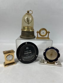 1920s Domed Bird Thermometer and Mini Clocks