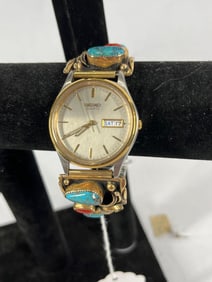 14K Gold & Turquoise Band Seiko Wrist Watch