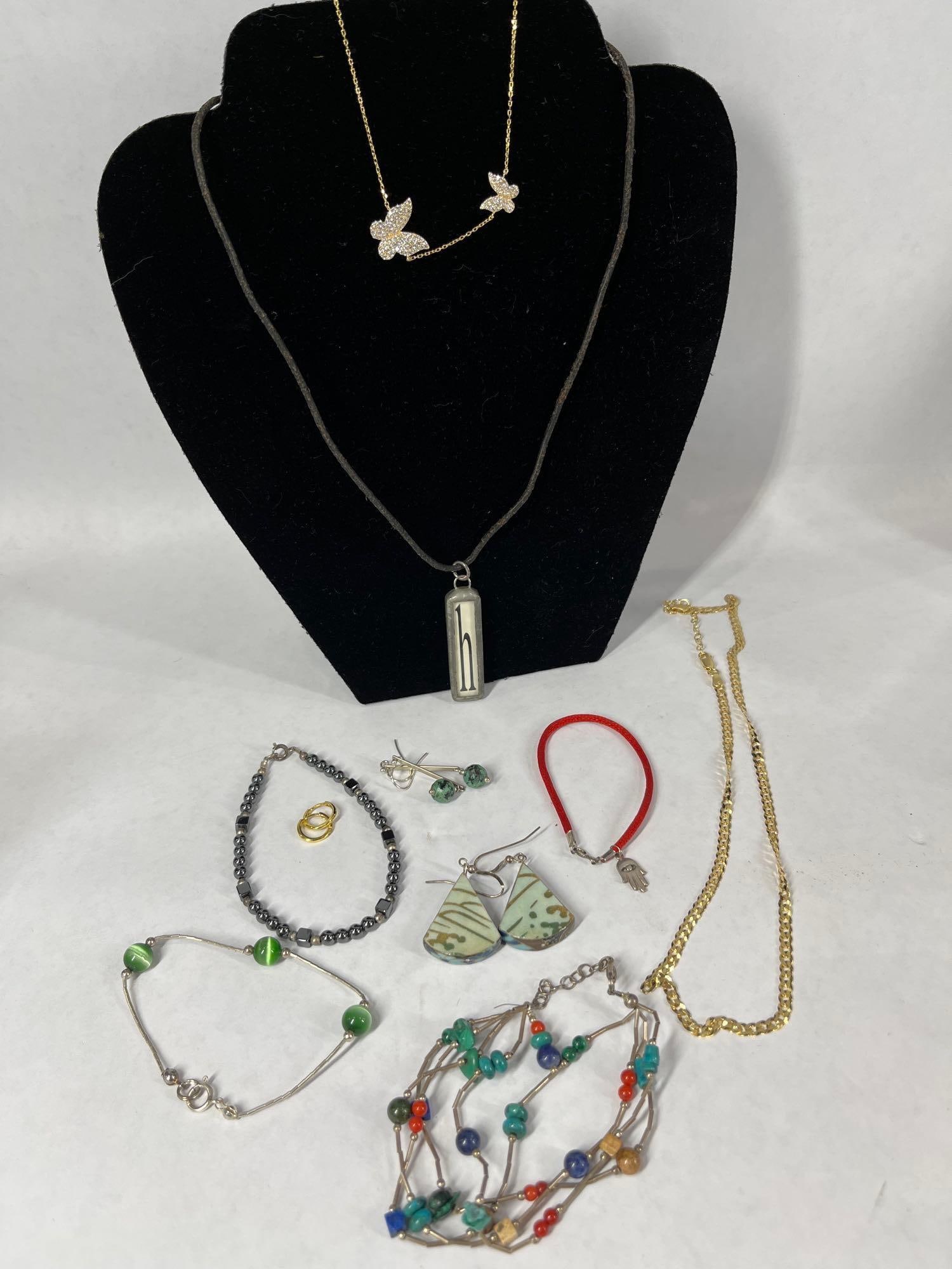 Necklace, Bracelets, and Earring, Sterling Jewelry: A few great pieces of jewelry including beaded, enamel and stone.