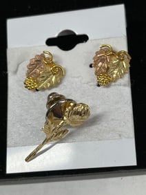14K Gold Earrings and Rose Pin