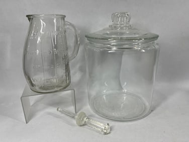 Glass Country Store Biscuit Jar & Measuring Beaker