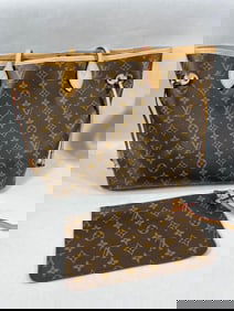 Louis Vuitton Neverfull MM Handbag w Wallet