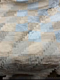 Tan & Cobalt Homespun Quilt Topper