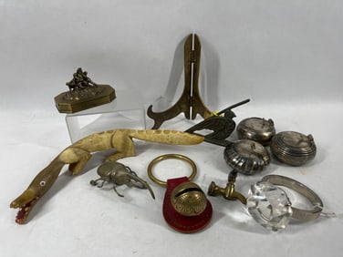Beetle Paper Weight, Brass Items, Carved Horn, and more