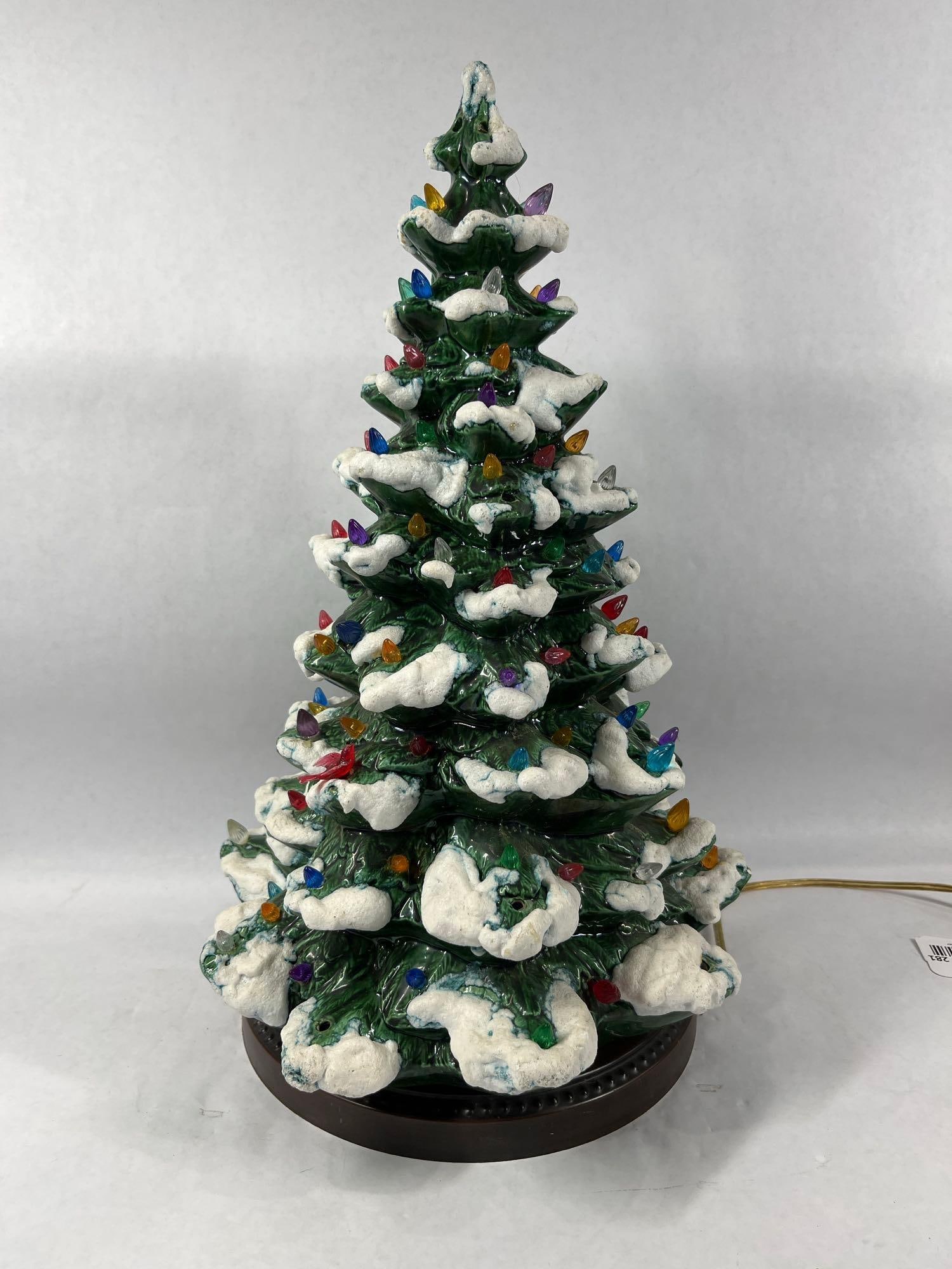 Lighted SNow Covered Ceramic Christmas Tree on Metal Base (1 of 8)