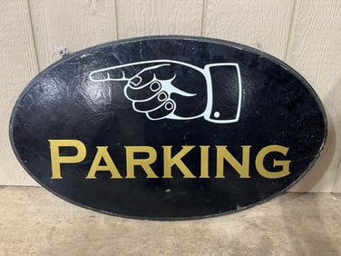Pointing Finger Parking Wood Sign