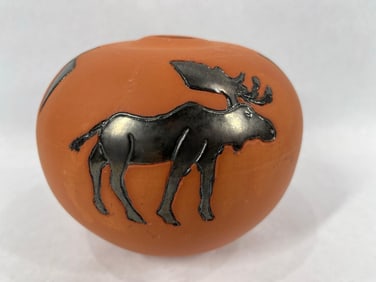 Lapich Redware Tribal Decorated Seed Pot