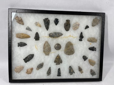 Framed Native American Artifacts With Center Half Dollar