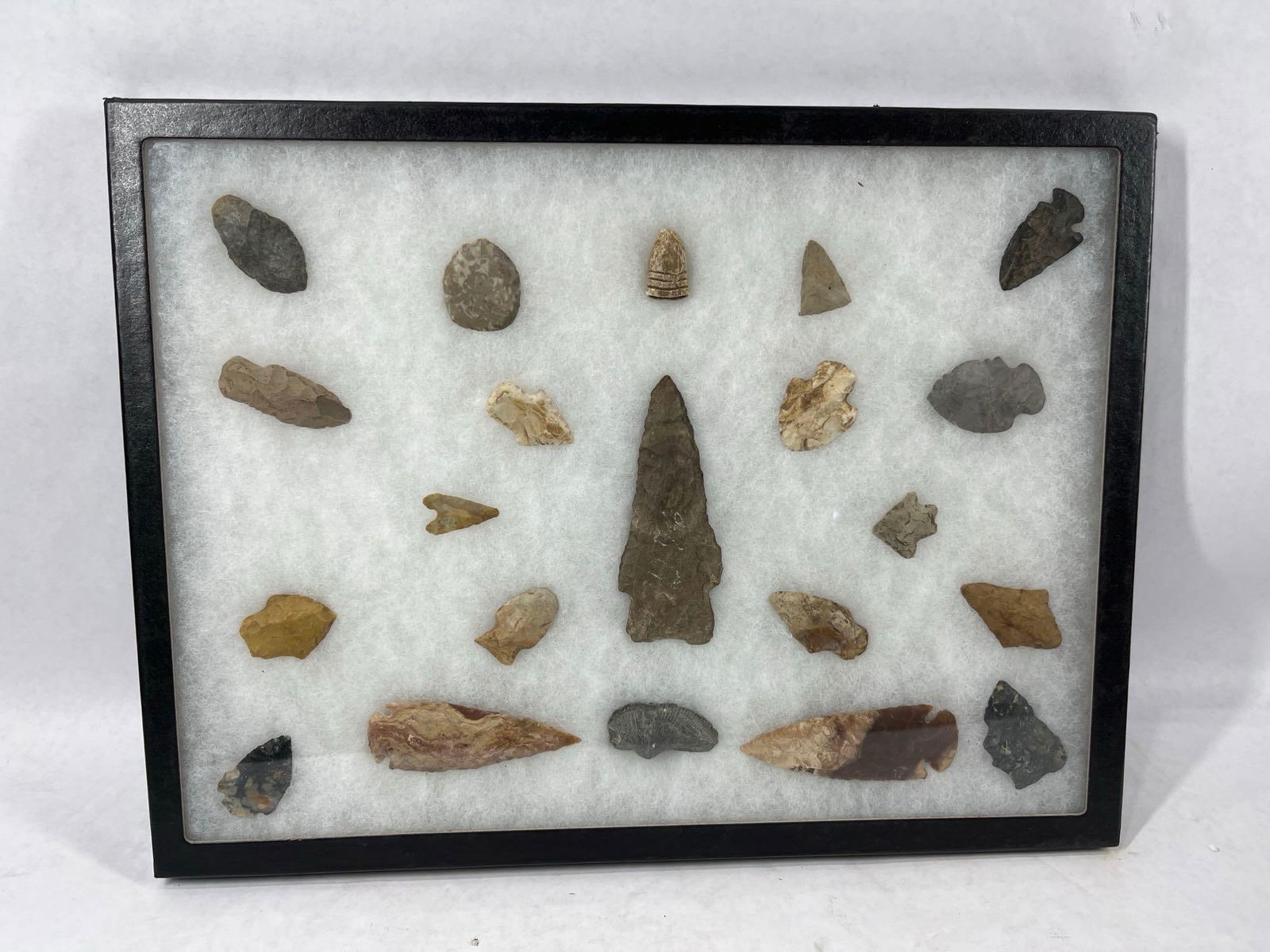 Large Spearheads and Arrowheads: Center point is 4.5 inches long. A great collection of artifacts fossils, and bullet.