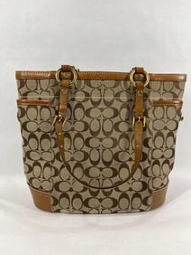 Large Khaki and Brown Coach Tote Bag