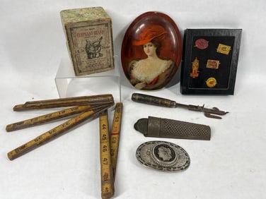 Violin Strings, Belt Buckle, Tobacco Tags, and Tools