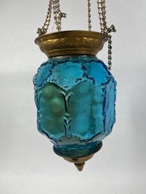 Iridescent Blue Pull Down Candle Lantern