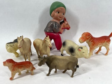 Celluloid Animals & Hobby Horse Child