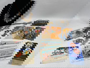 Pin Up Girl Cards, Brooches, Jewelry, and Glasses