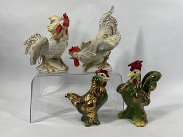 German & Walker Pottery Roosters